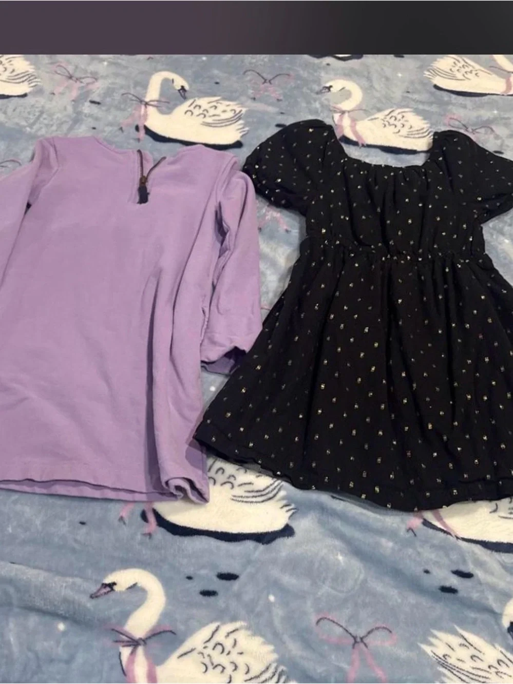 Girls' Lavender Long-Sleeve Dress & Black Puff-Sleeve Dress Set